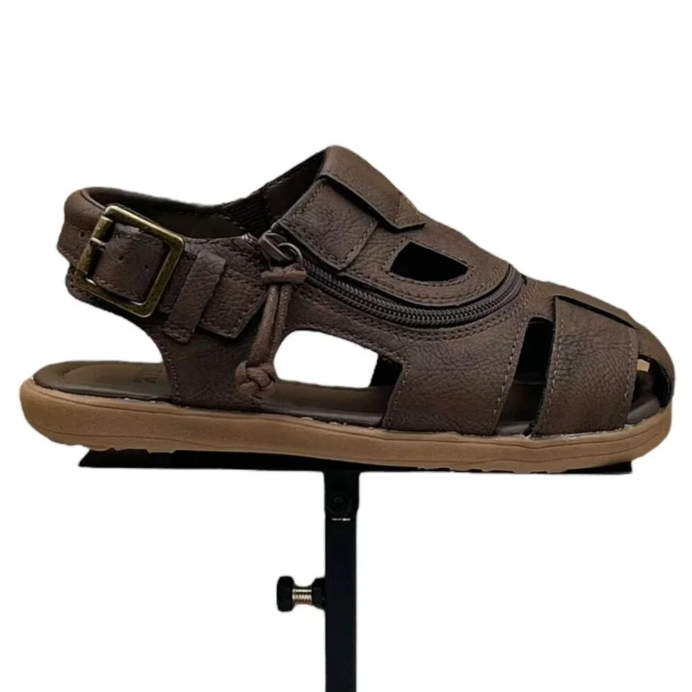BILLY Youth Boys Girls‎ Slip-on Sandal Size 2Y Brown Fisherman Full-Zip Closure